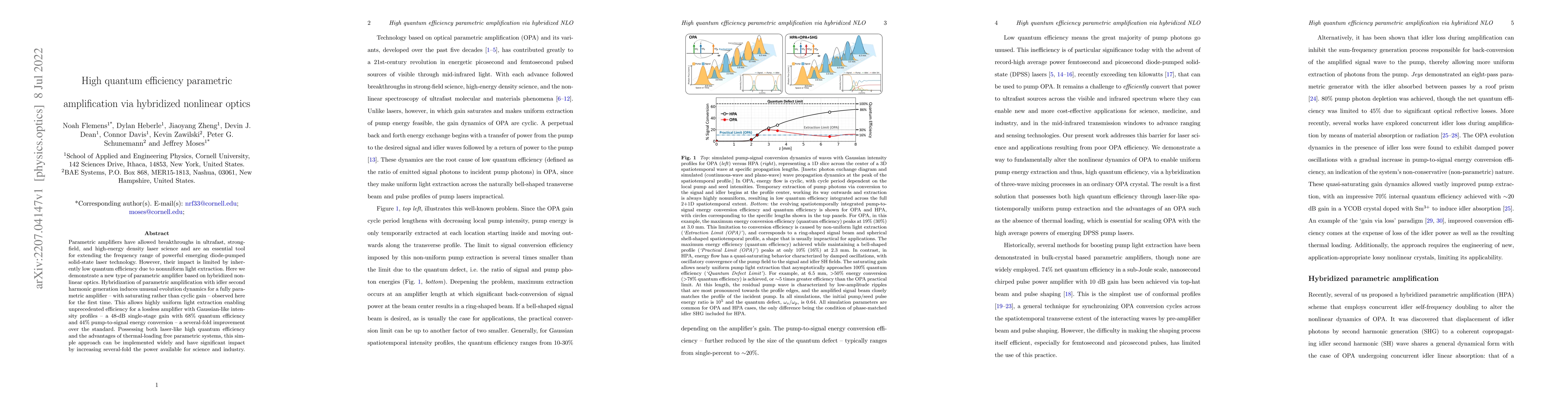 Thumbnail for High quantum efficiency parametric amplification via hybridized
  nonlinear optics