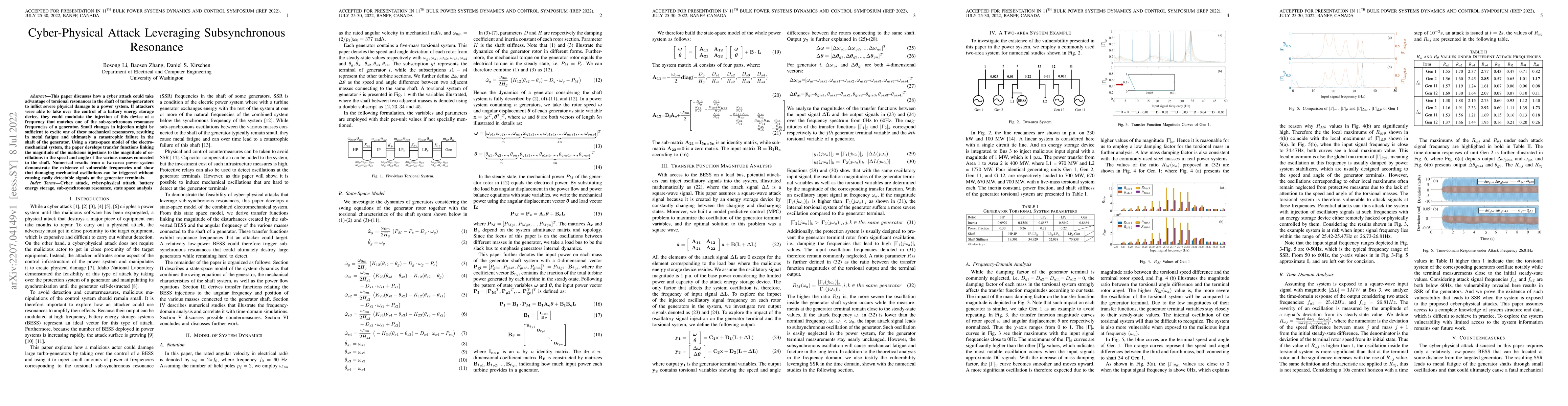 Thumbnail for Cyber-Physical Attack Leveraging Subsynchronous Resonance