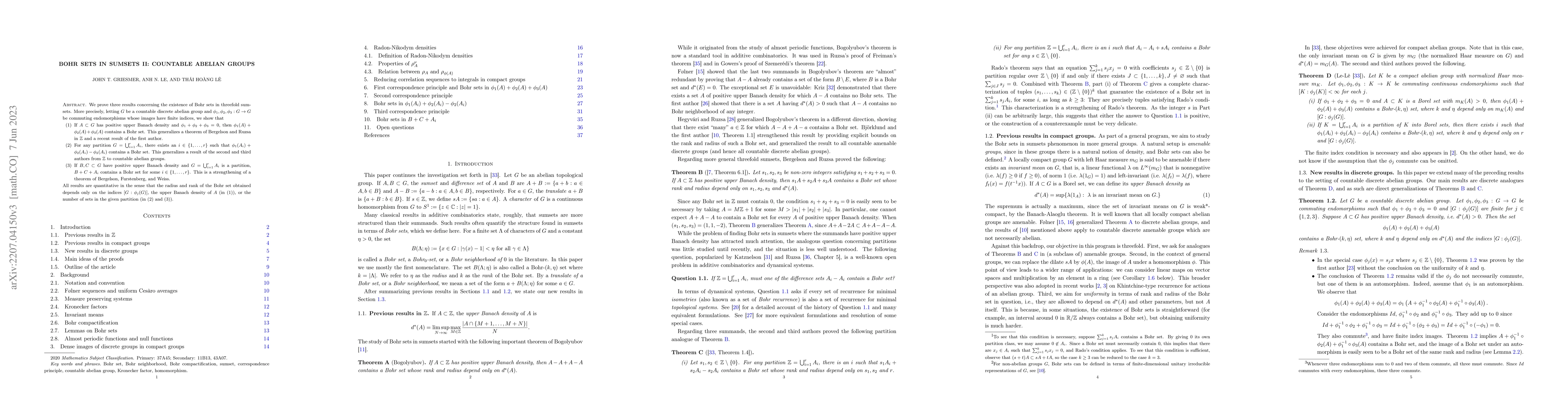 Thumbnail for Bohr sets in sumsets II: countable abelian groups