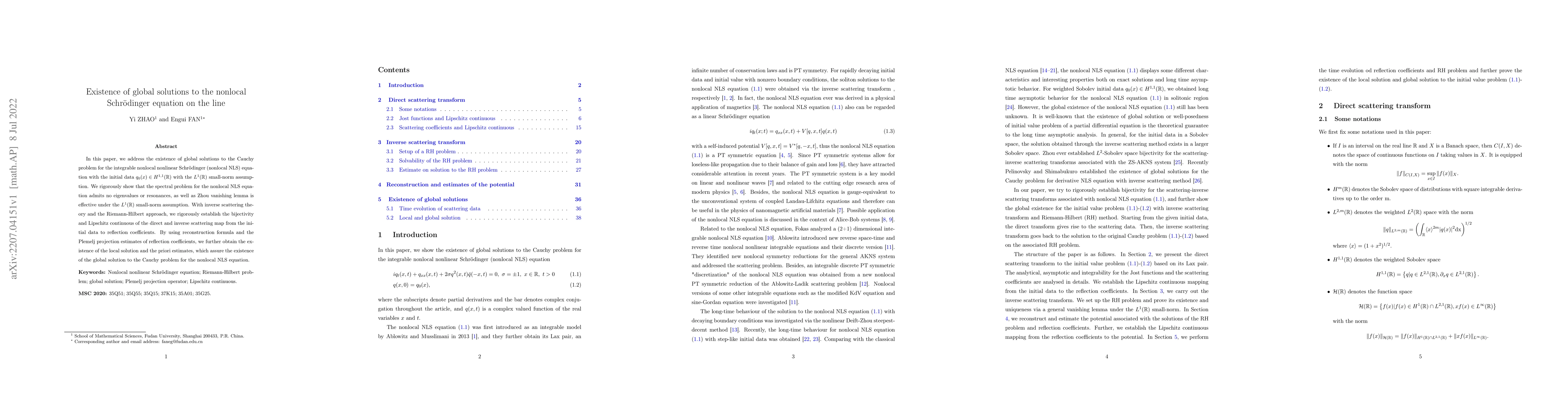 Thumbnail for Existence of global solutions to the nonlocal Schr\"{o}dinger equation
  on the line