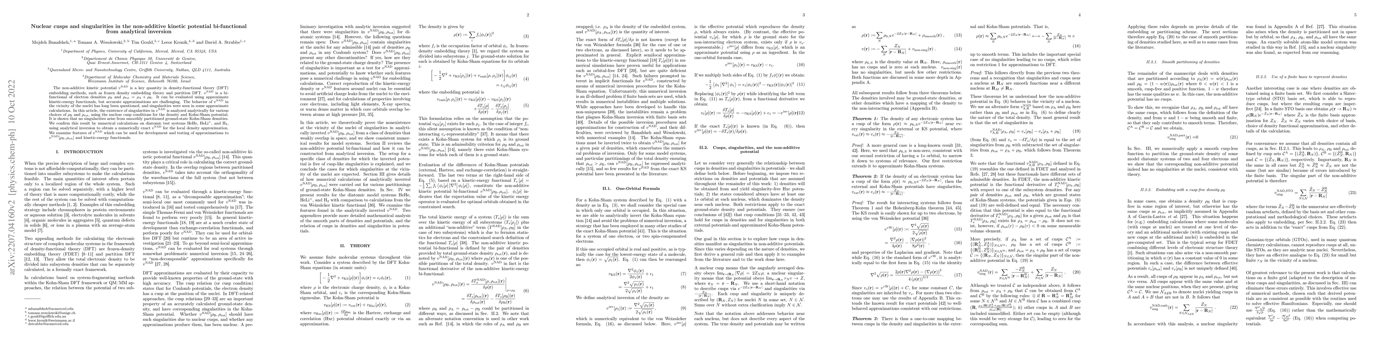 Thumbnail for Nuclear cusps and singularities in the non-additive kinetic potential
  bi-functional from analytical inversion
