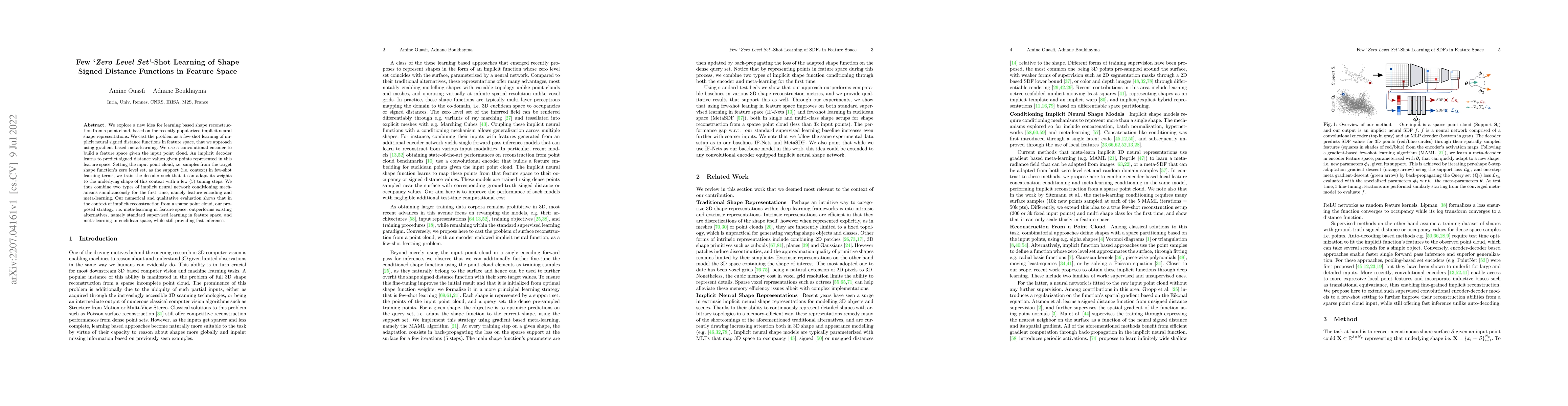 Thumbnail for Few 'Zero Level Set'-Shot Learning of Shape Signed Distance Functions in
  Feature Space