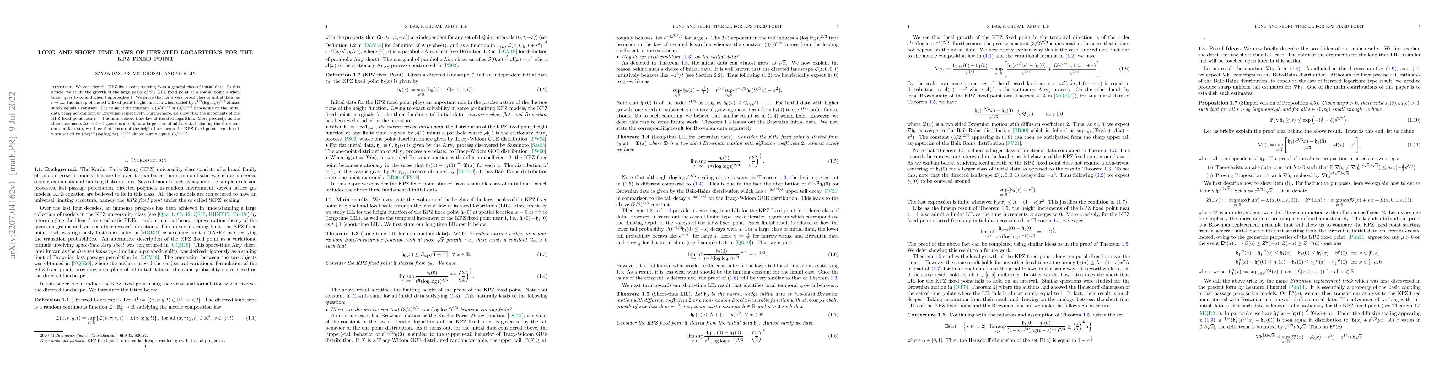 Thumbnail for Long and short time laws of iterated logarithms for the KPZ fixed point