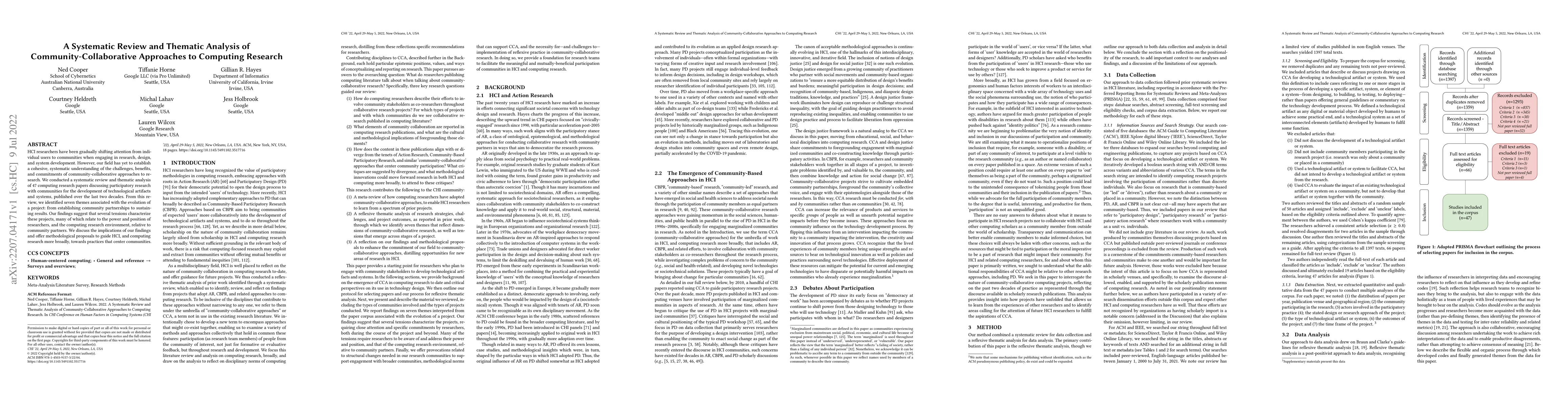Thumbnail for A Systematic Review and Thematic Analysis of Community-Collaborative
  Approaches to Computing Research