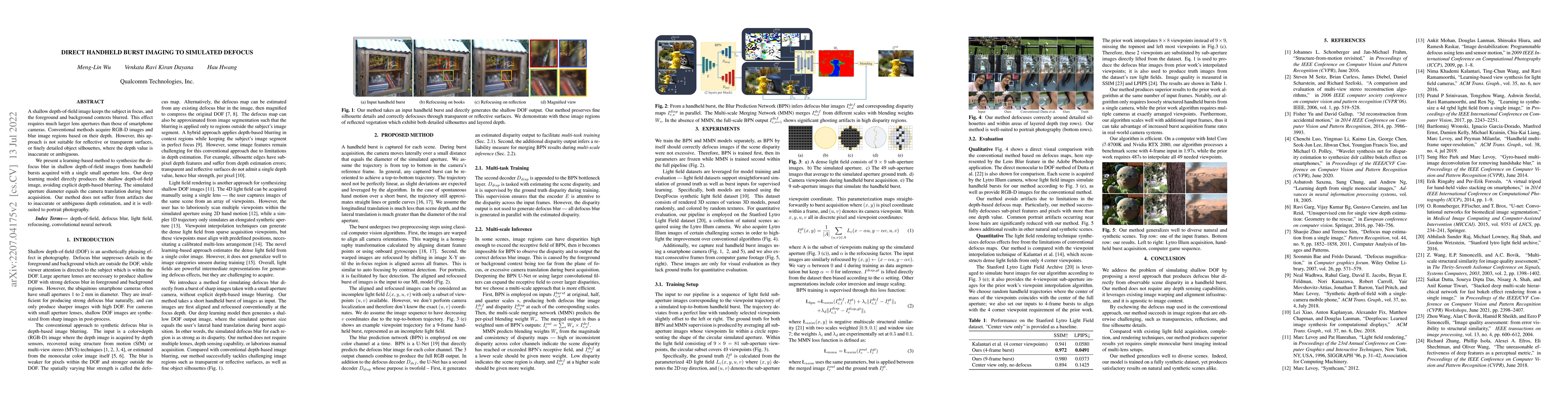 Thumbnail for Direct Handheld Burst Imaging to Simulated Defocus