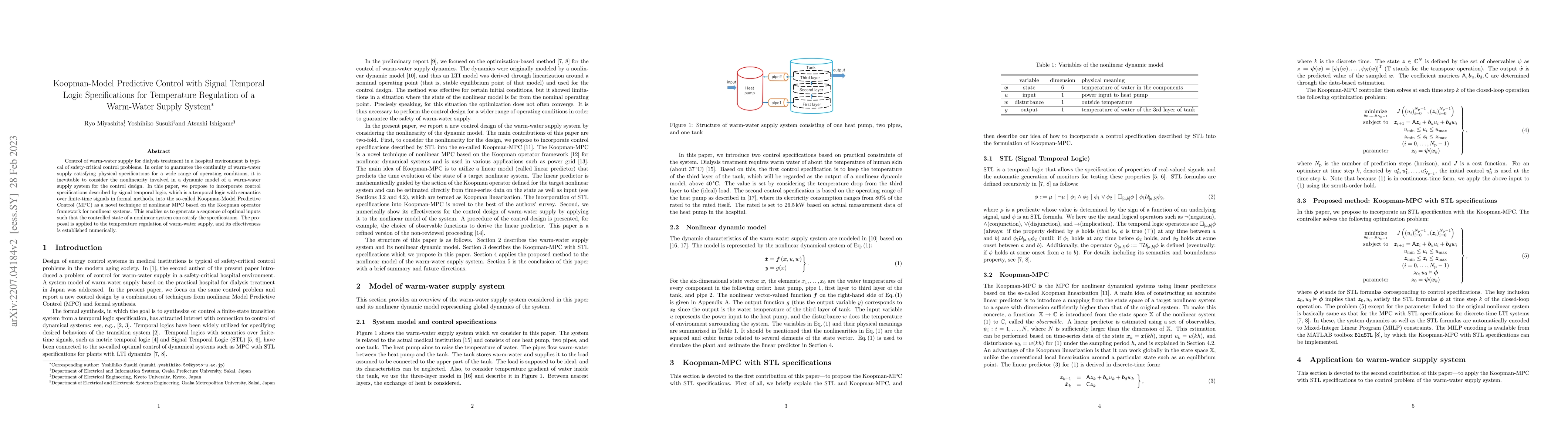 Thumbnail for Koopman-Model Predictive Control with Signal Temporal Logic
  Specifications for Temperature Regulation of a Warm-Water Supply System