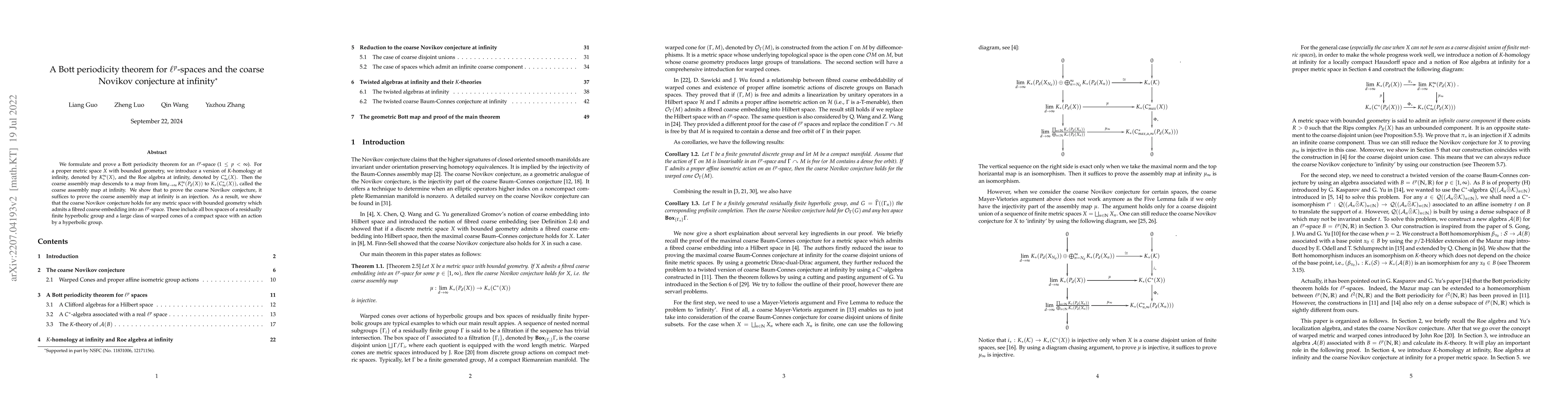Thumbnail for A Bott periodicity theorem for $\ell^p$-spaces and the coarse Novikov
  conjecture at infinity
