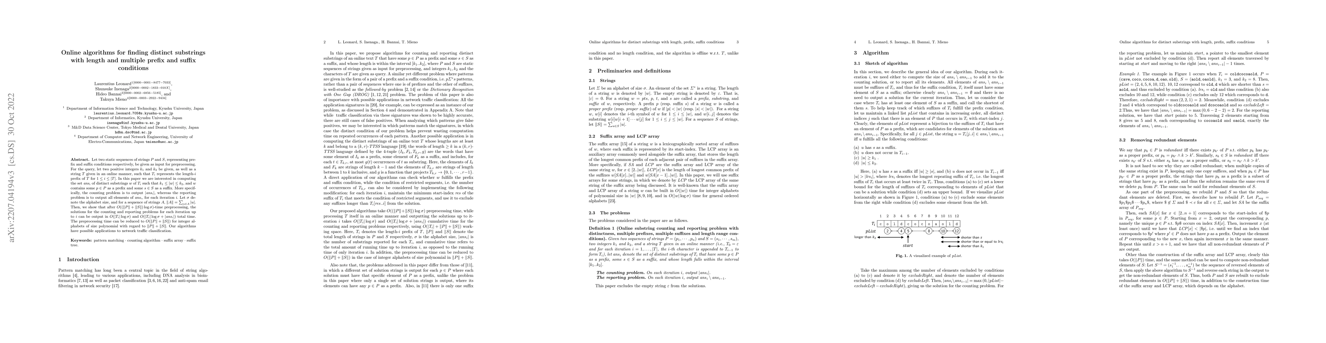 Thumbnail for Online algorithms for finding distinct substrings with length and
  multiple prefix and suffix conditions