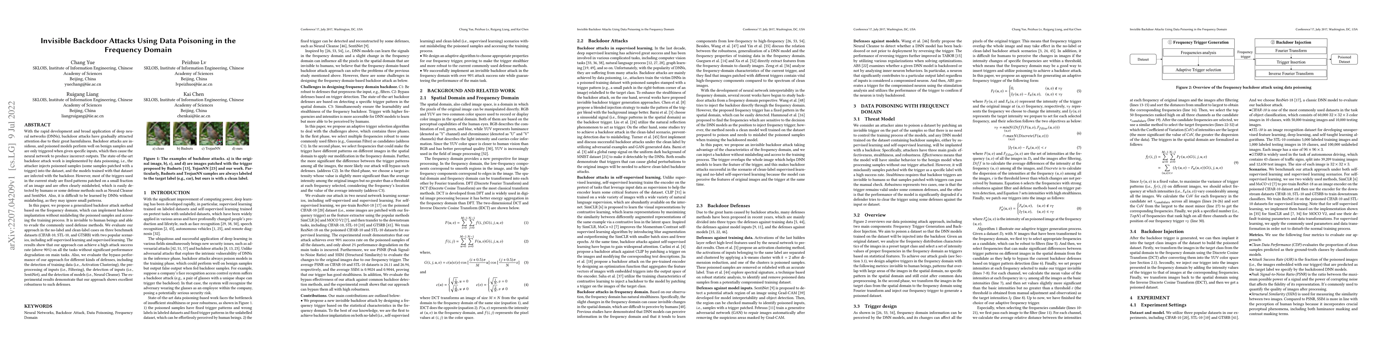 Thumbnail for Invisible Backdoor Attacks Using Data Poisoning in the Frequency Domain