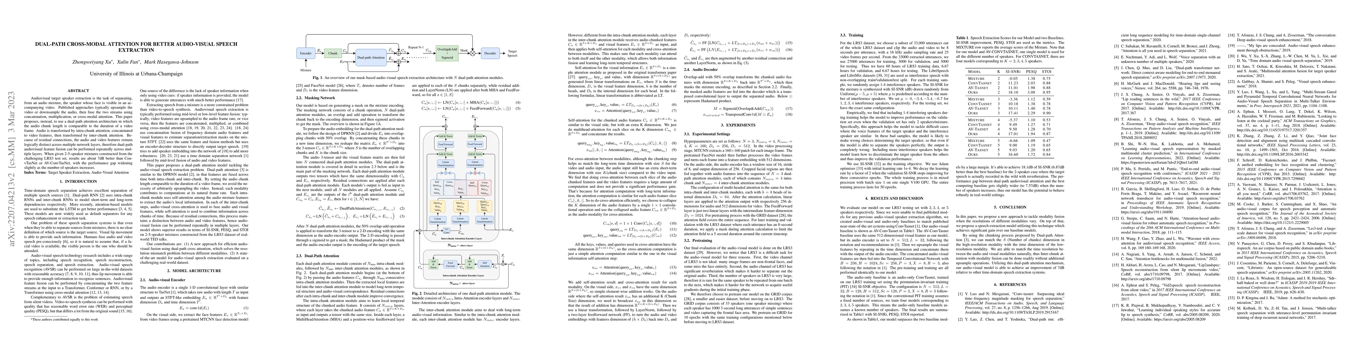 Thumbnail for Dual-Path Cross-Modal Attention for better Audio-Visual Speech
  Extraction