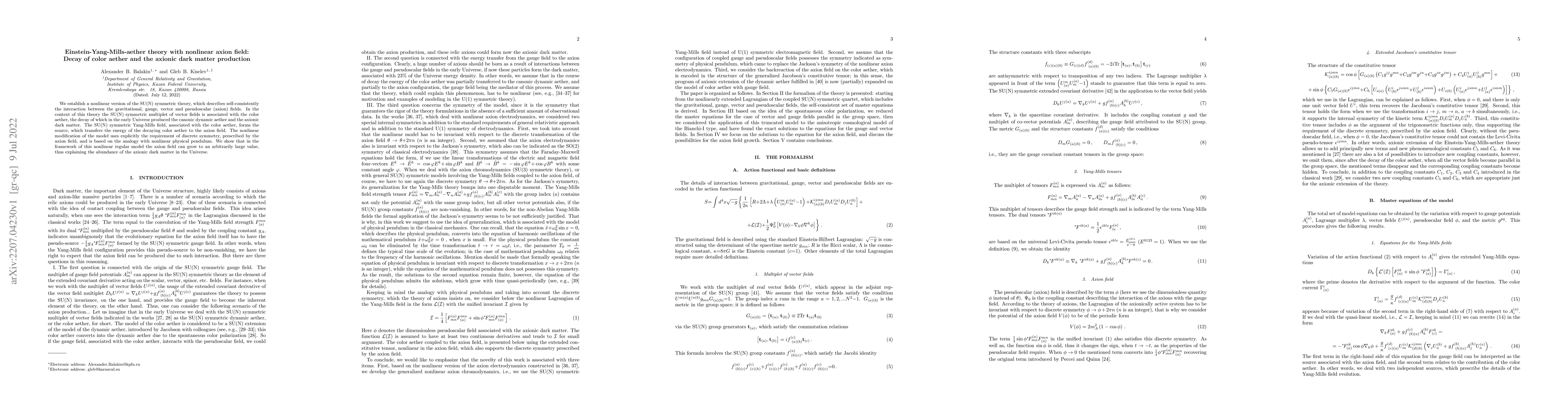 Thumbnail for Einstein-Yang-Mills-aether theory with nonlinear axion field: Decay of
  color aether and the axionic dark matter production