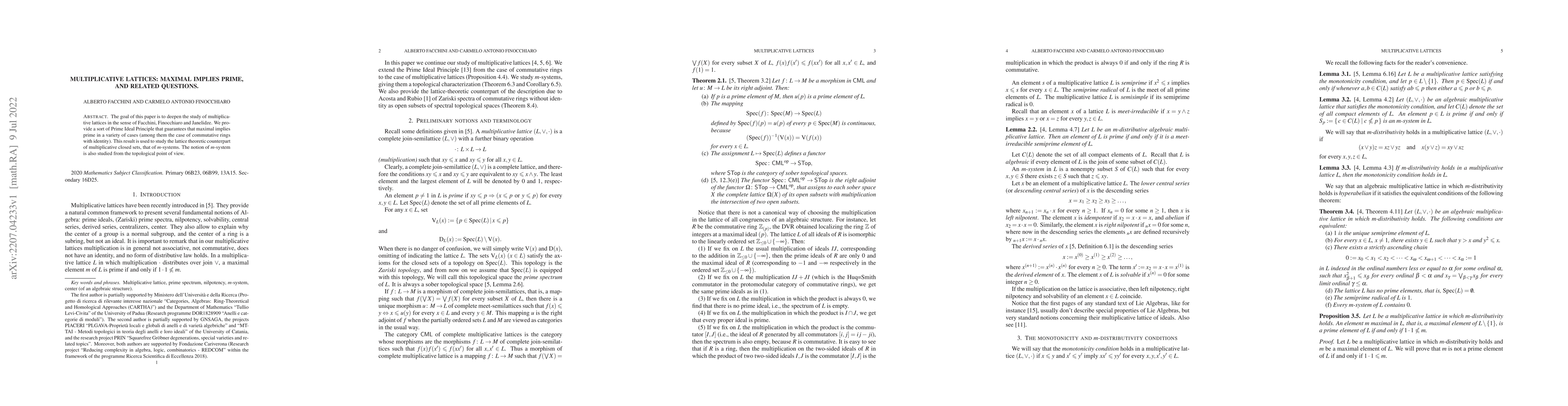 Thumbnail for Multiplicative lattices: maximal implies prime and related questions