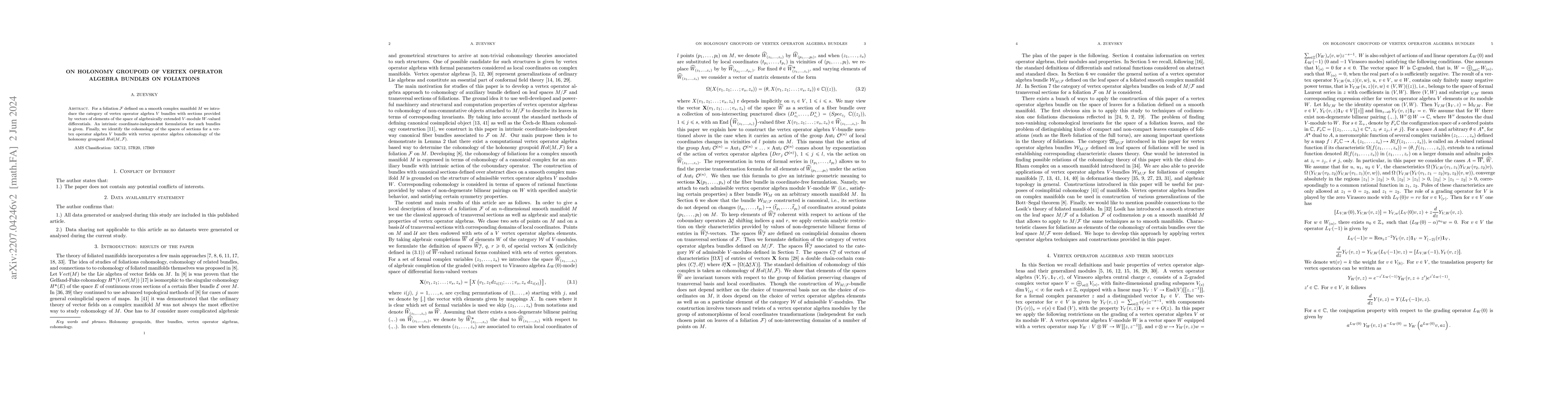 Thumbnail for On holonomy groupoid of vertex operator algebra bundles on foliations