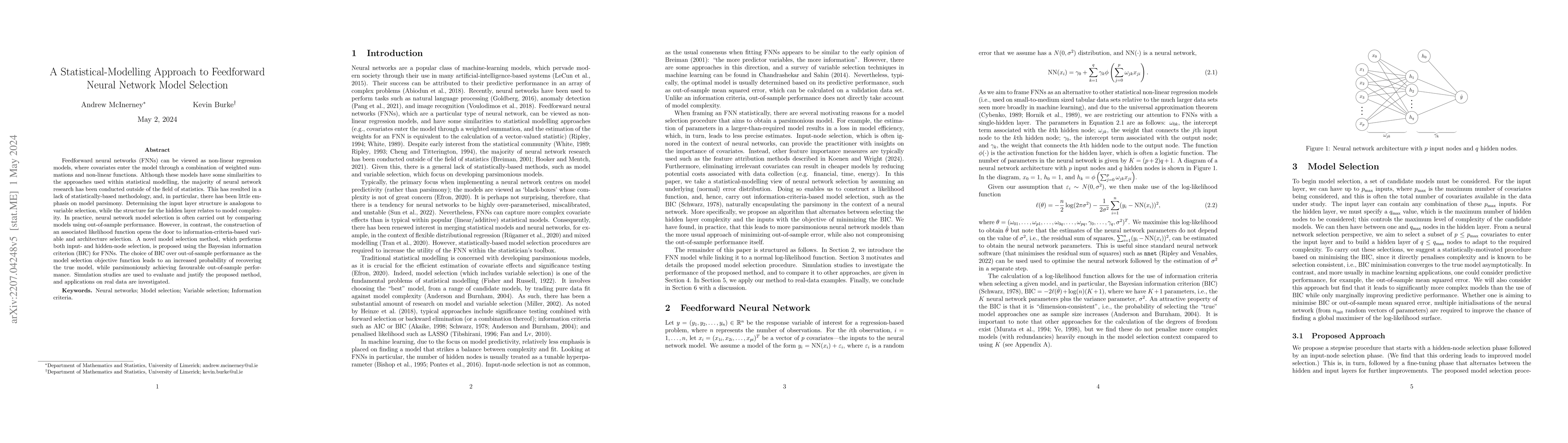 Thumbnail for A Statistical-Modelling Approach to Feedforward Neural Network Model
  Selection