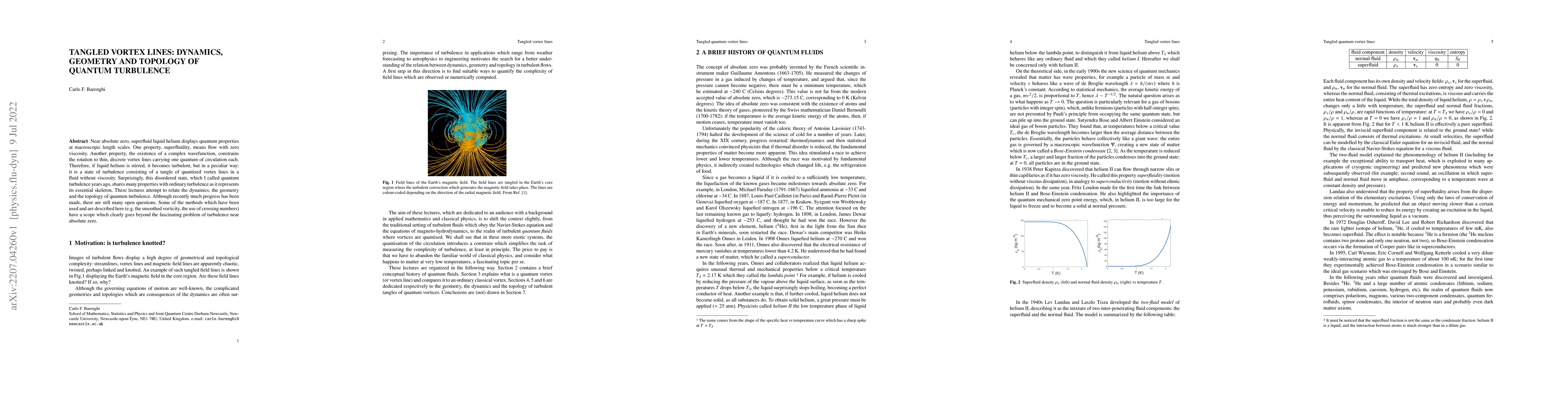 Thumbnail for Tangled vortex lines: dynamics, geometry and topology of quantum
  turbulence