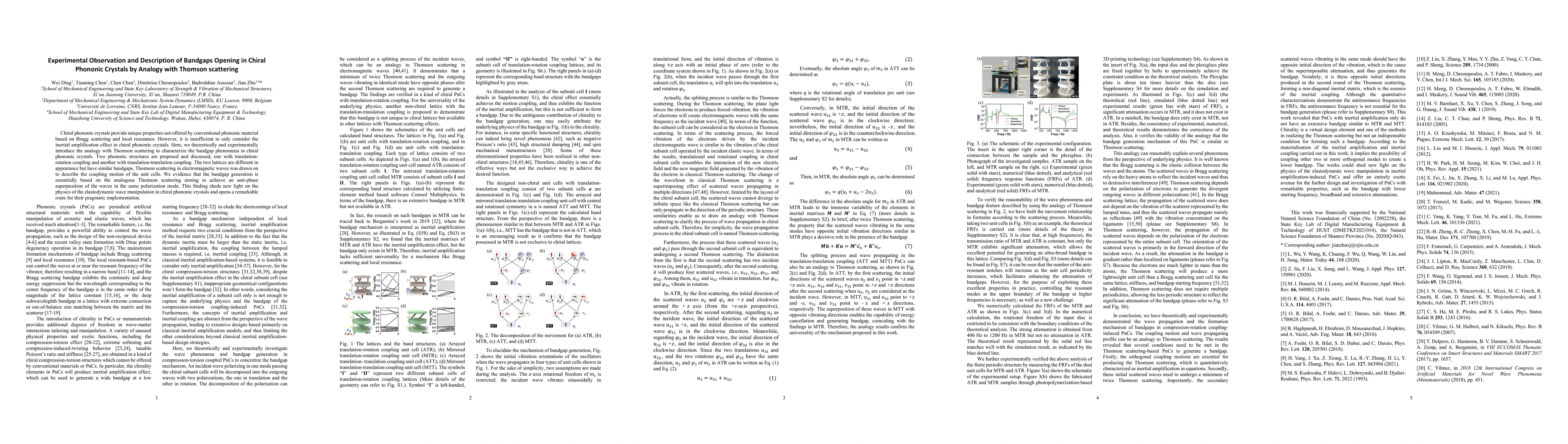 Thumbnail for Experimental Observation and Description of Bandgaps Opening in Chiral
  Phononic Crystals by Analogy with Thomson scattering