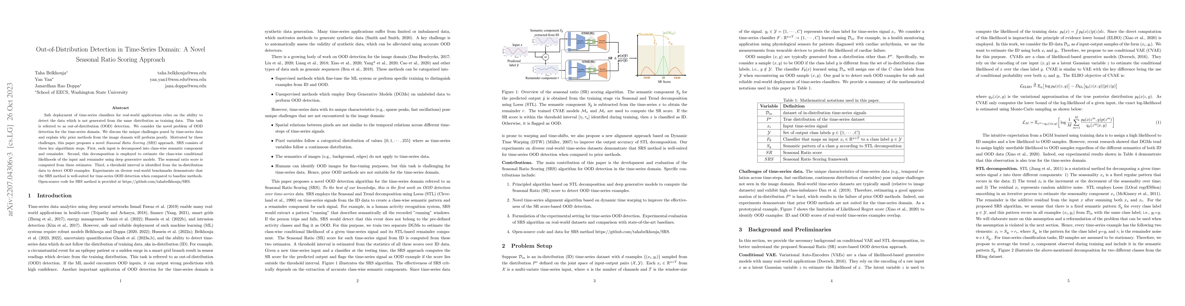 Thumbnail for Out-of-Distribution Detection in Time-Series Domain: A Novel Seasonal
  Ratio Scoring Approach