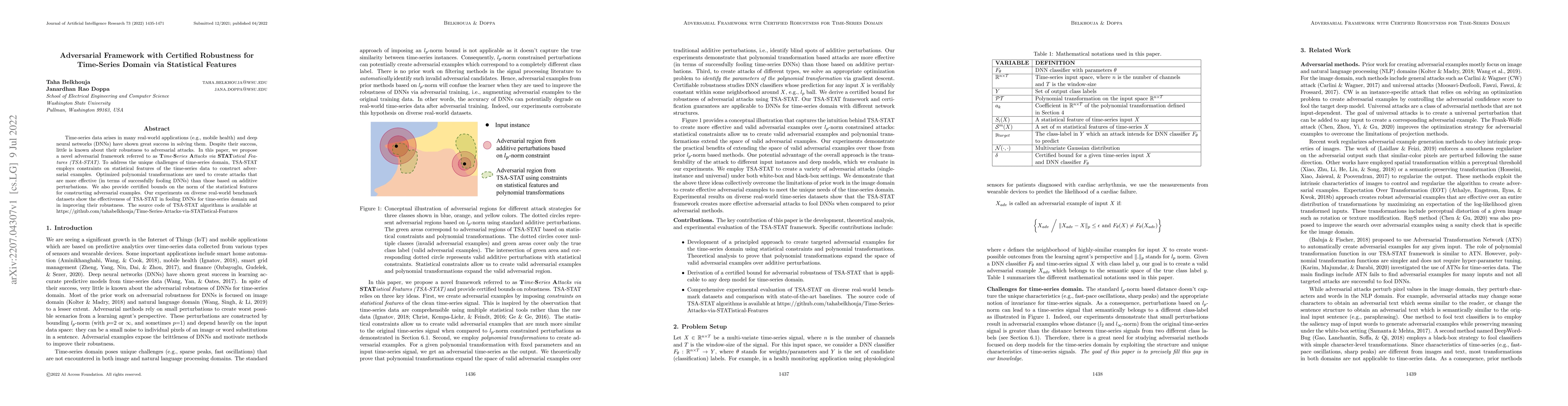 Thumbnail for Adversarial Framework with Certified Robustness for Time-Series Domain
  via Statistical Features