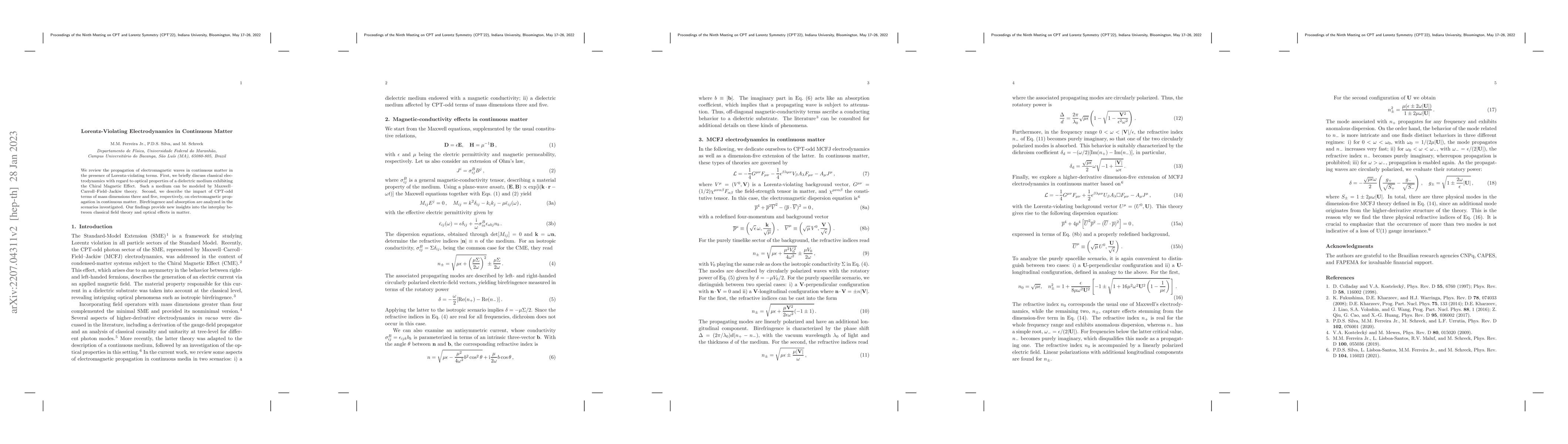 Thumbnail for Lorentz-violating electrodynamics in continuous matter