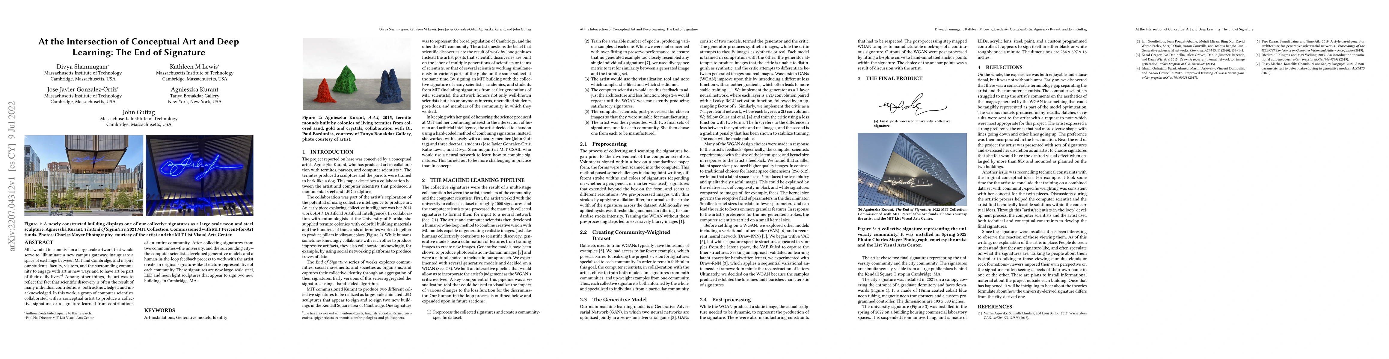 Thumbnail for At the Intersection of Deep Learning and Conceptual Art: The End of
  Signature