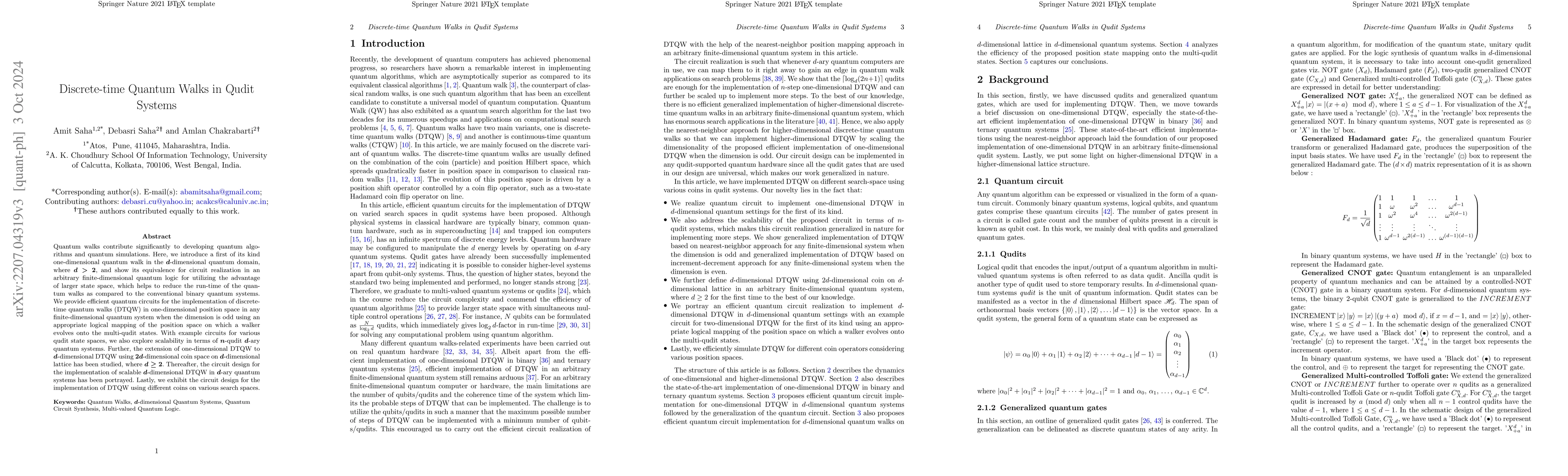 Thumbnail for Discrete-time Quantum Walks in Qudit Systems