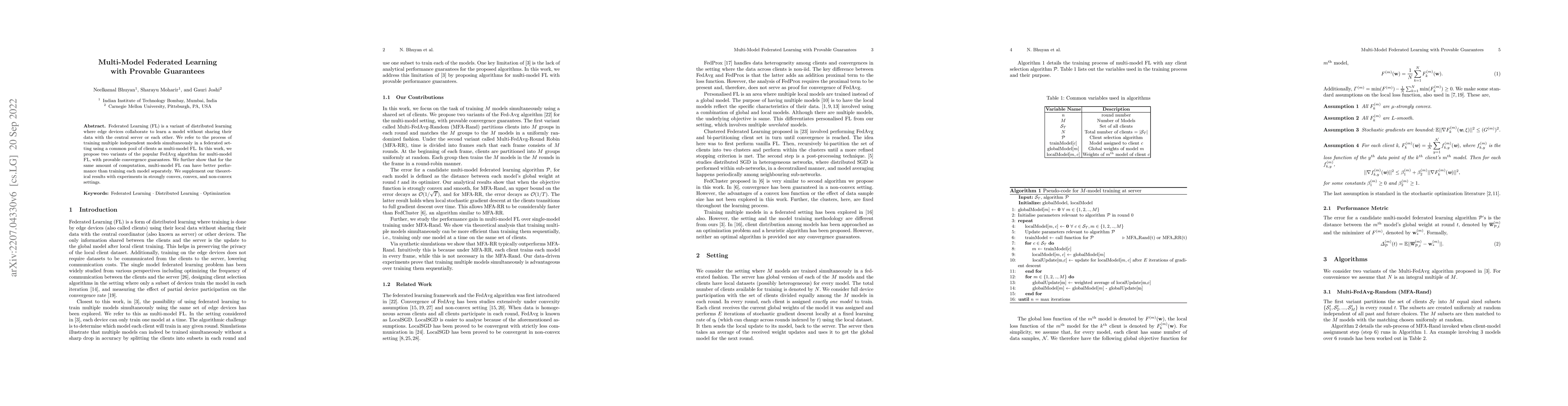 Thumbnail for Multi-Model Federated Learning with Provable Guarantees