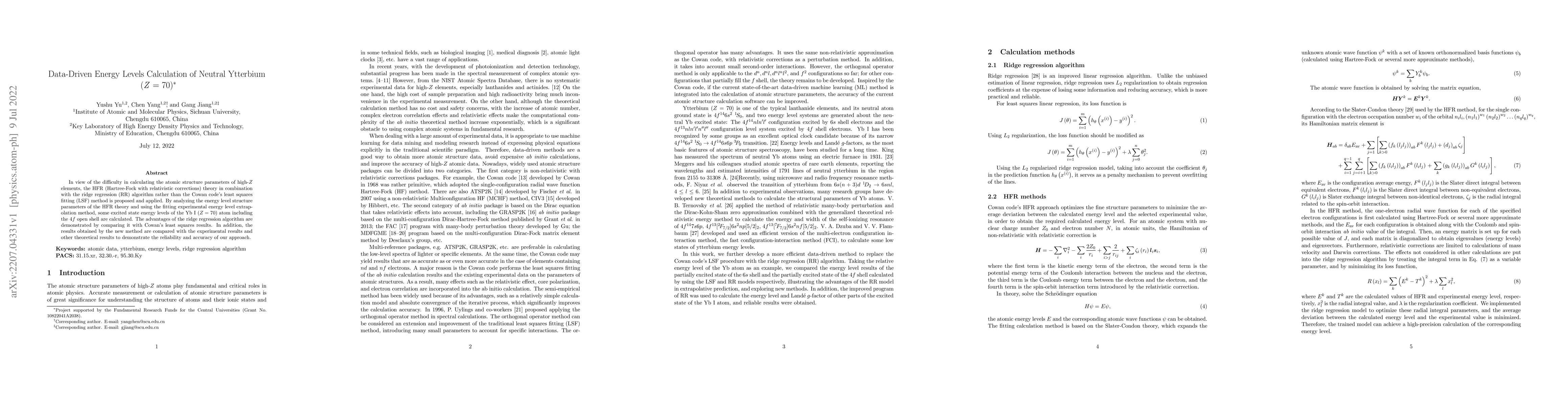 Thumbnail for Data-Driven Energy Levels Calculation of Neutral Ytterbium ($Z$ = 70)