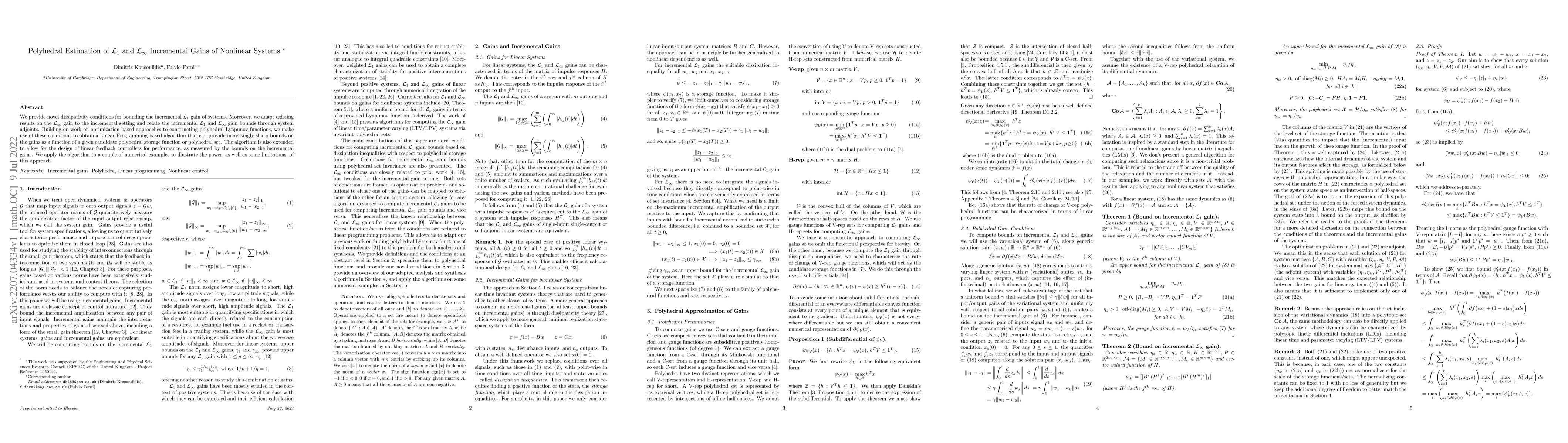Thumbnail for Polyhedral Estimation of L-1 and L-infinity Incremental Gains of
  Nonlinear Systems