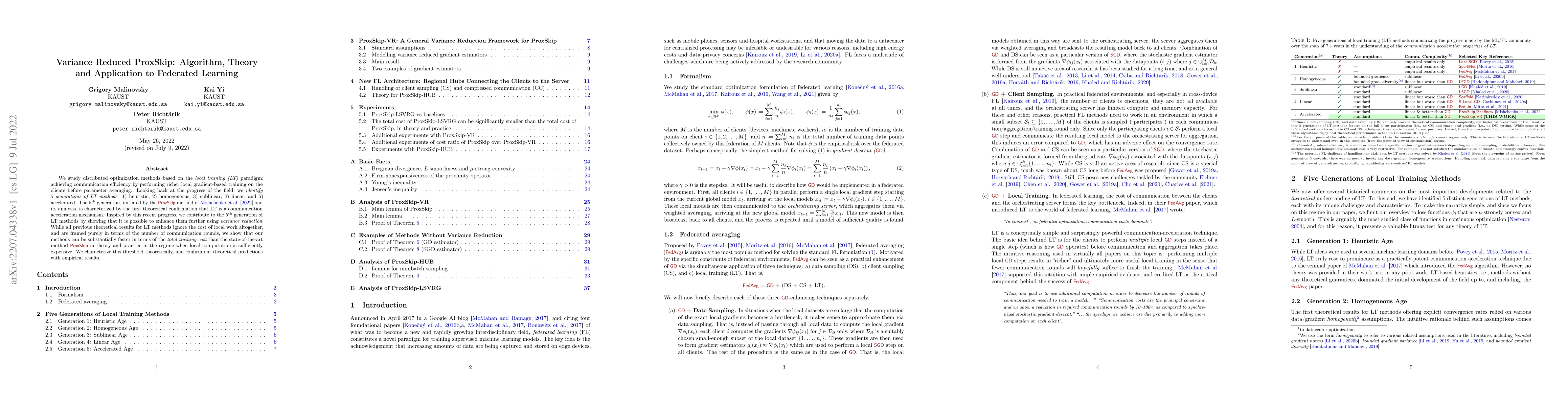 Thumbnail for Variance Reduced ProxSkip: Algorithm, Theory and Application to
  Federated Learning
