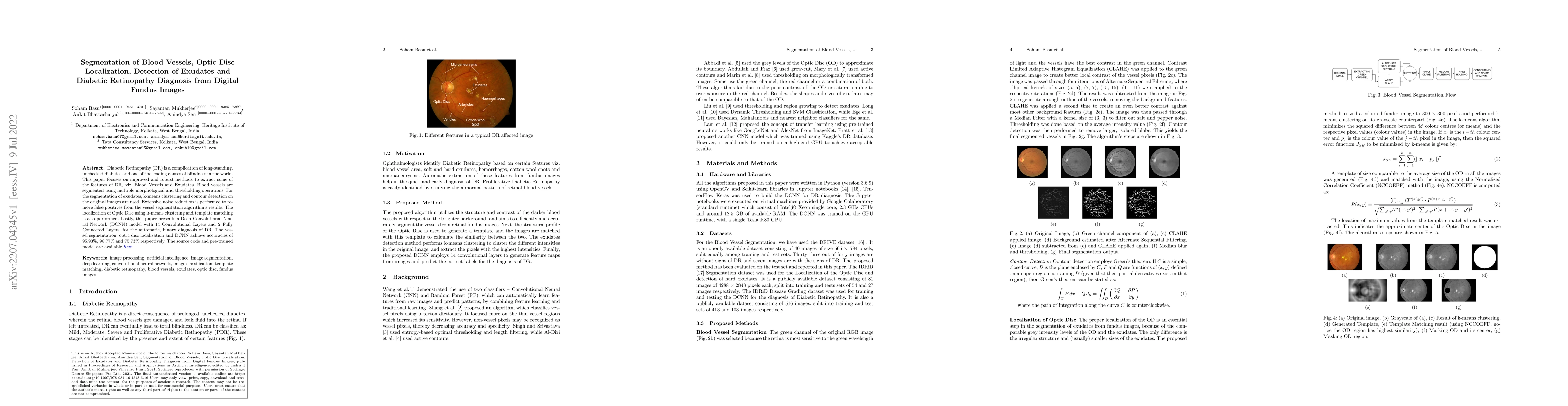 Thumbnail for Segmentation of Blood Vessels, Optic Disc Localization, Detection of
  Exudates and Diabetic Retinopathy Diagnosis from Digital Fundus Images