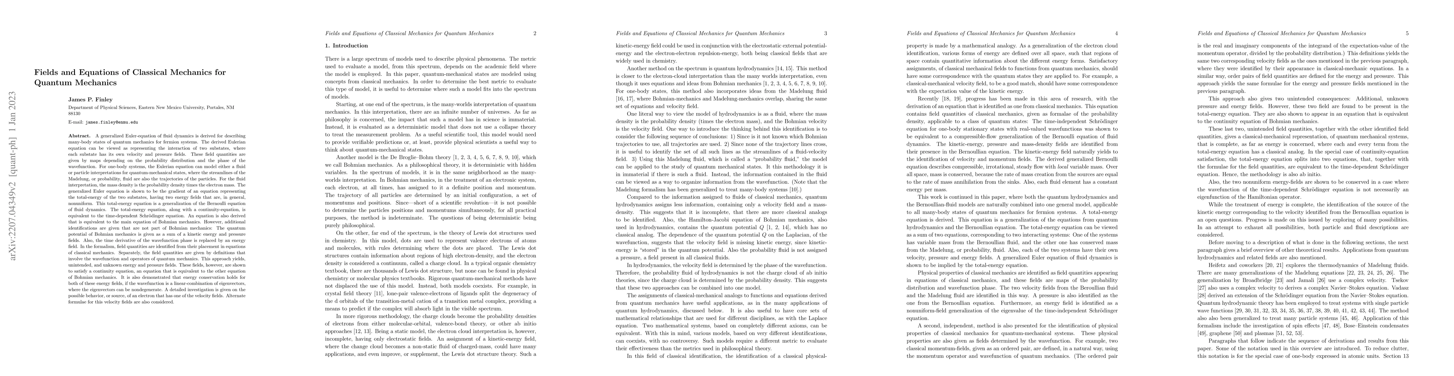 Thumbnail for Fields and Equations of Classical Mechanics for Quantum Mechanics