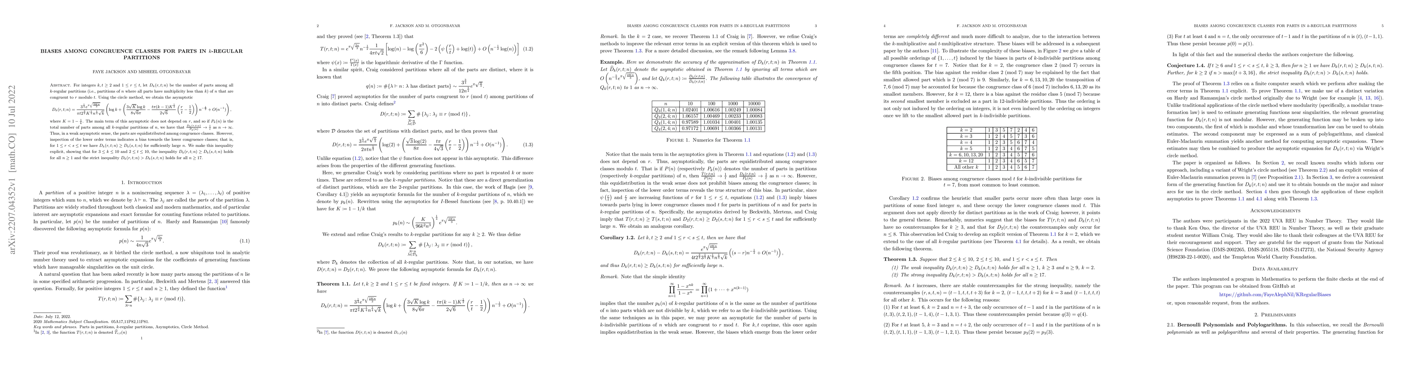 Thumbnail for Biases among Congruence Classes for Parts in k-regular Partitions