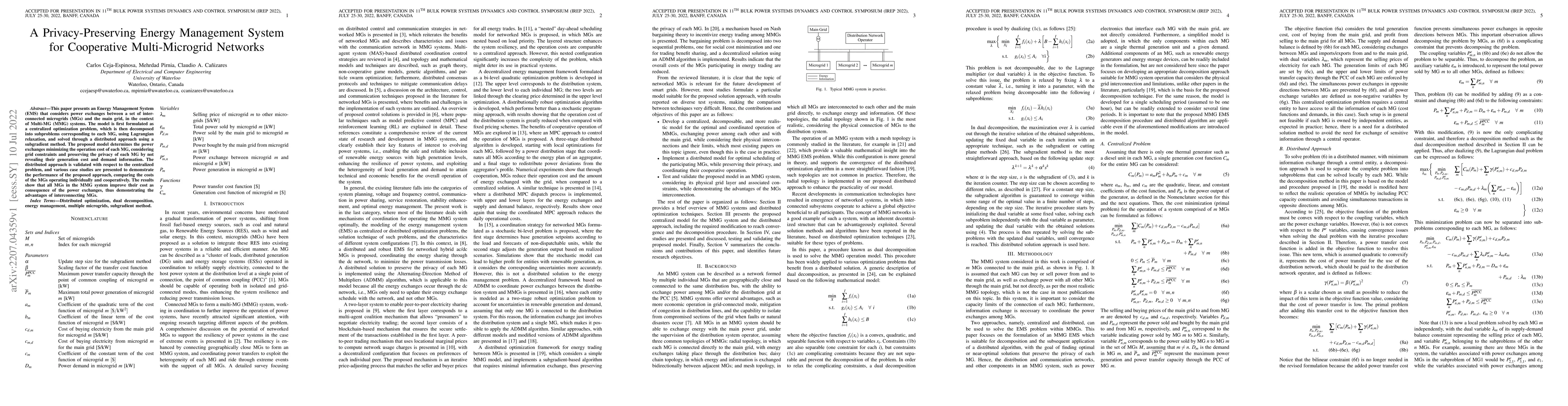 Thumbnail for A Privacy-Preserving Energy Management System for Cooperative
  Multi-Microgrid Networks