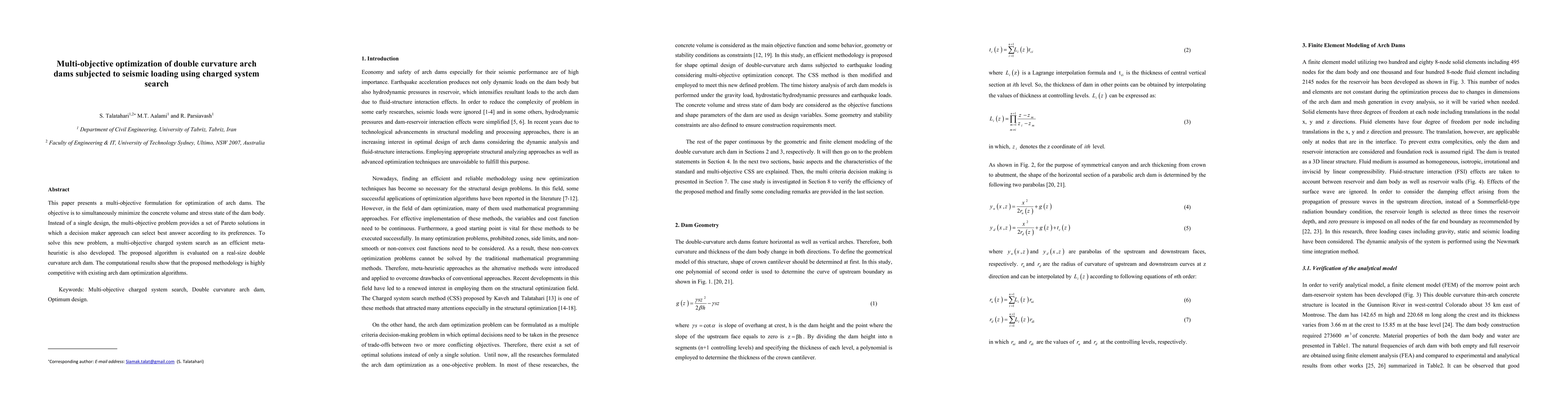Thumbnail for Multi-objective optimization of double curvature arch dams subjected to
  seismic loading using charged system search