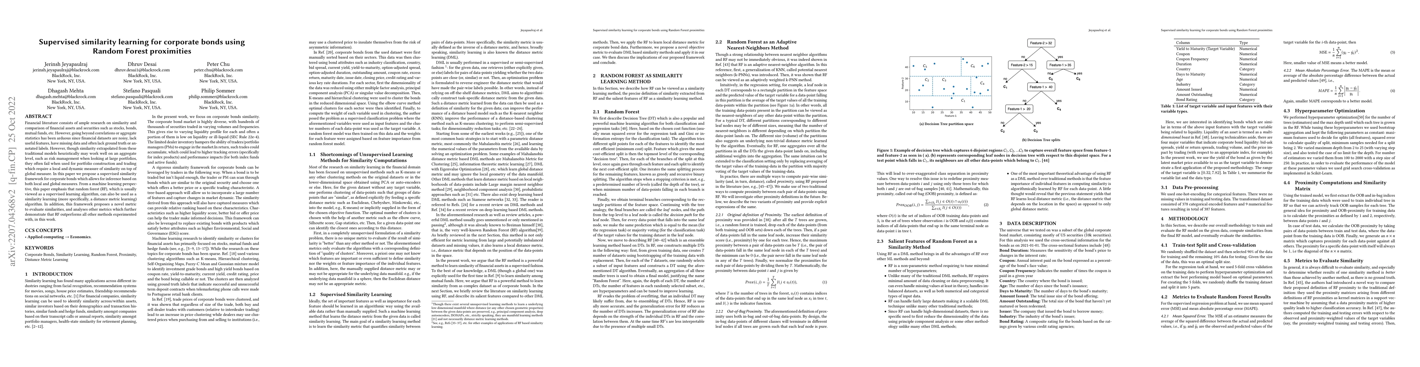 Thumbnail for Supervised similarity learning for corporate bonds using Random Forest
  proximities