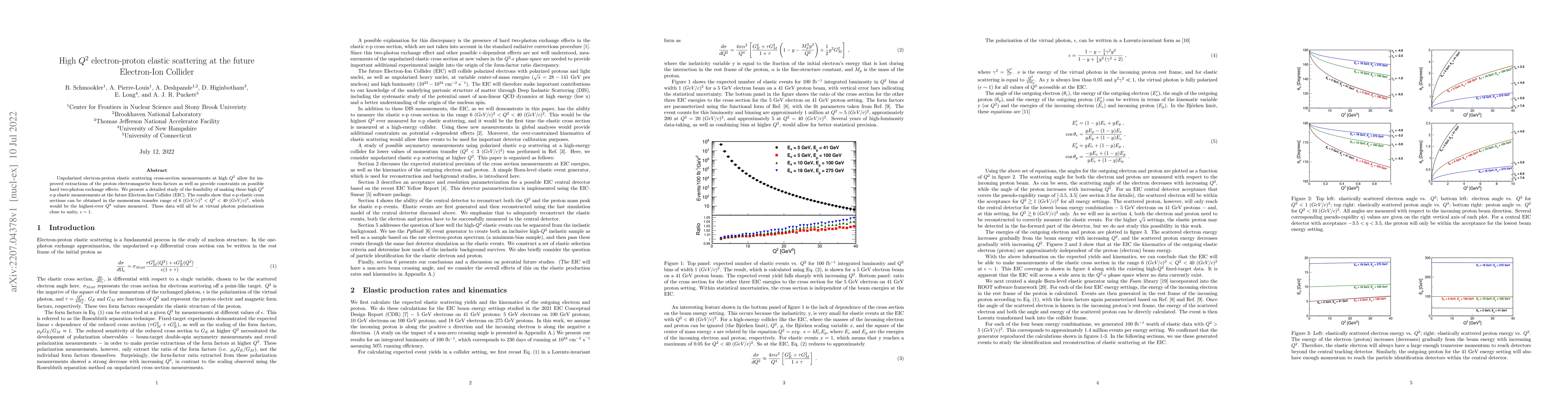 Thumbnail for High $Q^2$ electron-proton elastic scattering at the future Electron-Ion
  Collider