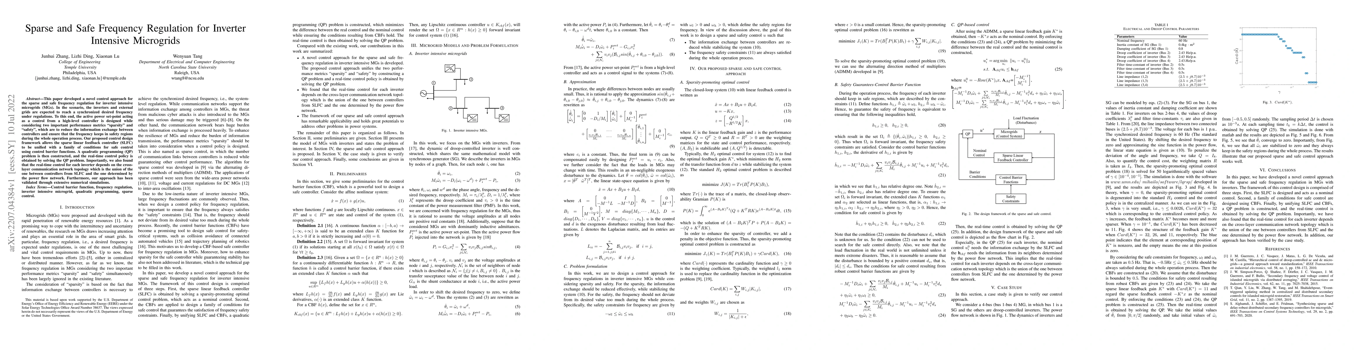 Thumbnail for Sparse and Safe Frequency Regulation for Inverter Intensive Microgrids