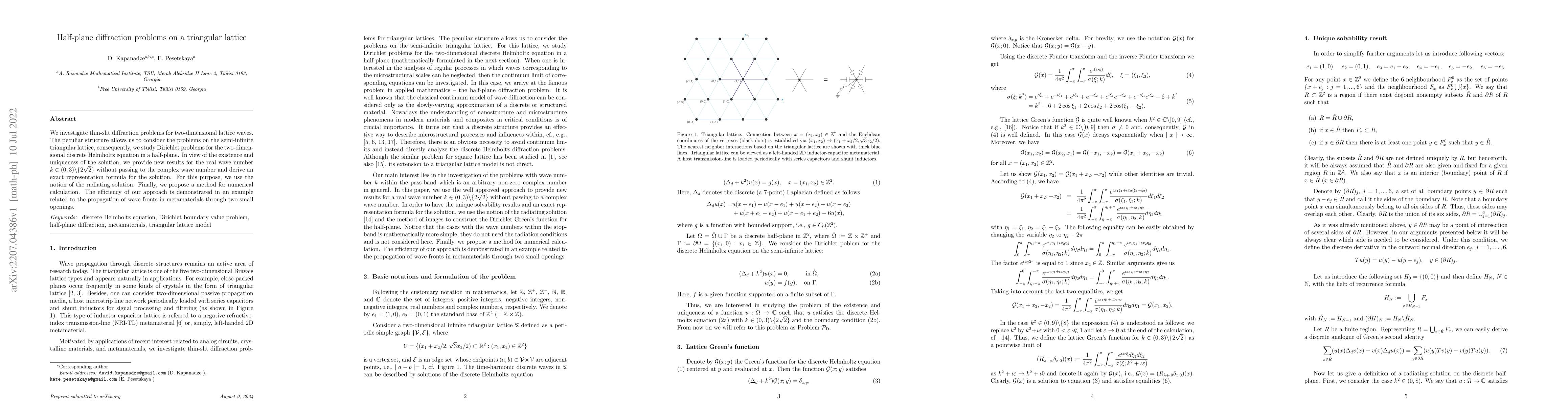 Thumbnail for Half-plane diffraction problems on a triangular lattice