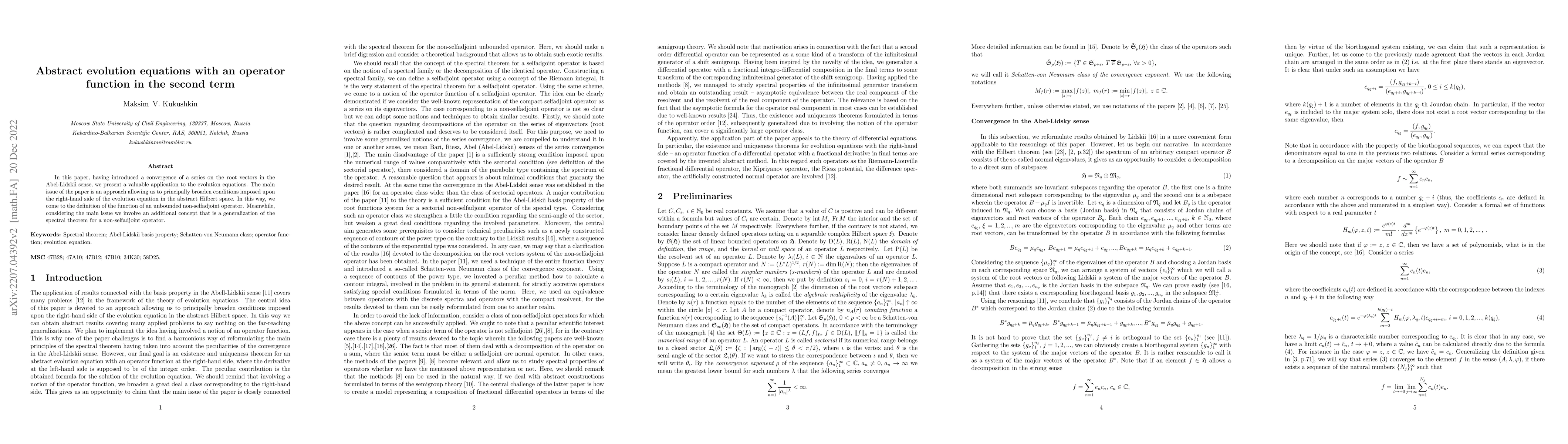 Thumbnail for Abstract evolution equations with an operator function in the second
  term