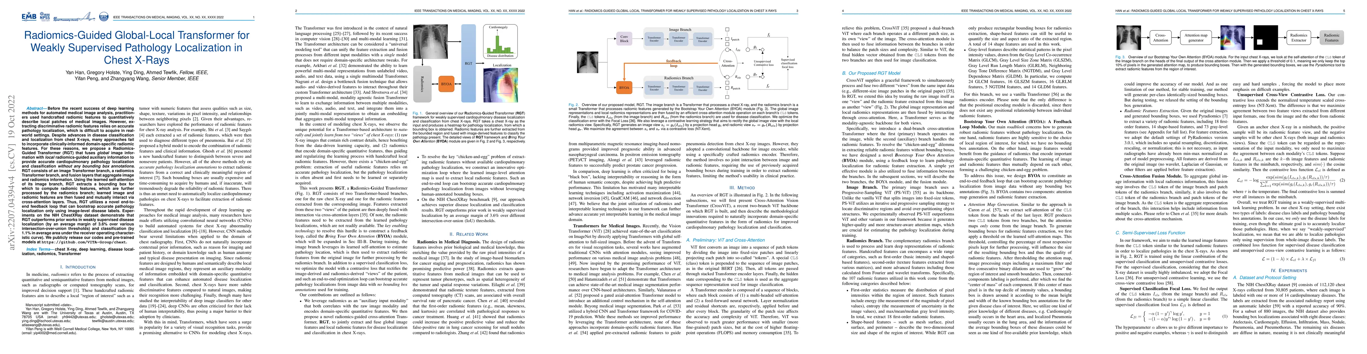 Thumbnail for Radiomics-Guided Global-Local Transformer for Weakly Supervised
  Pathology Localization in Chest X-Rays