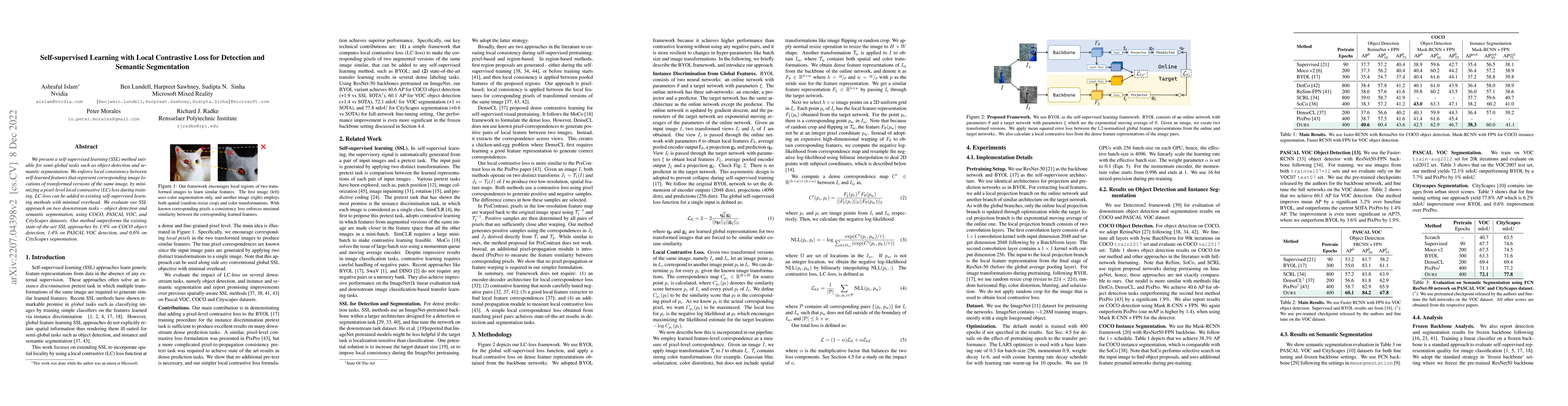 Thumbnail for Self-supervised Learning with Local Contrastive Loss for Detection and
  Semantic Segmentation