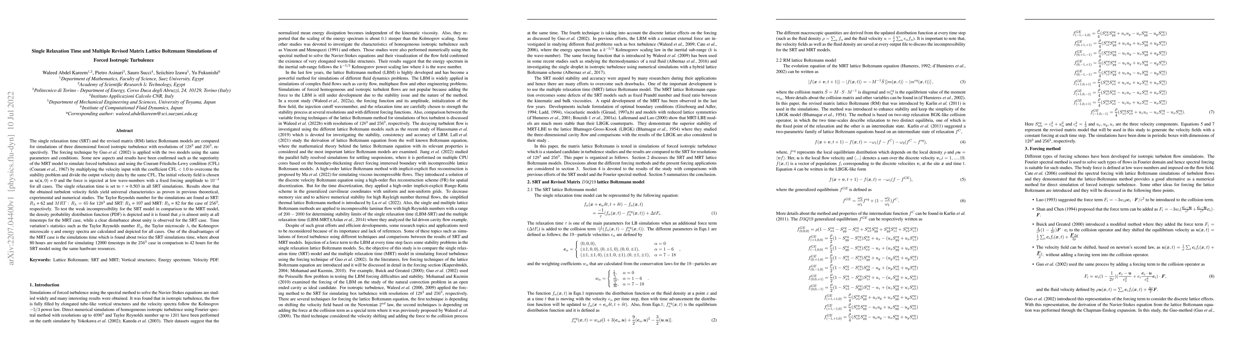 Thumbnail for Single Relaxation Time and Multiple Revised Matrix Lattice Boltzmann
  Simulations of Forced Isotropic Turbulence