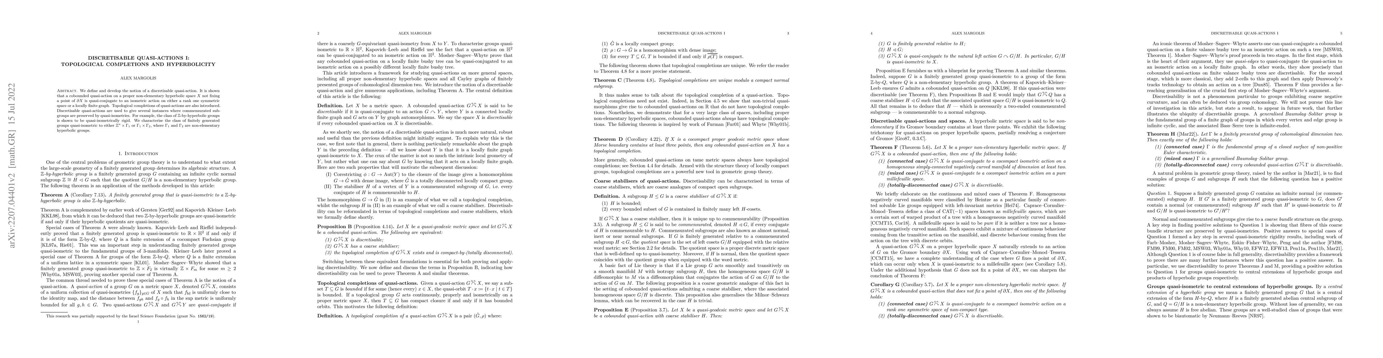 Thumbnail for Discretisable quasi-actions I: Topological completions and hyperbolicity