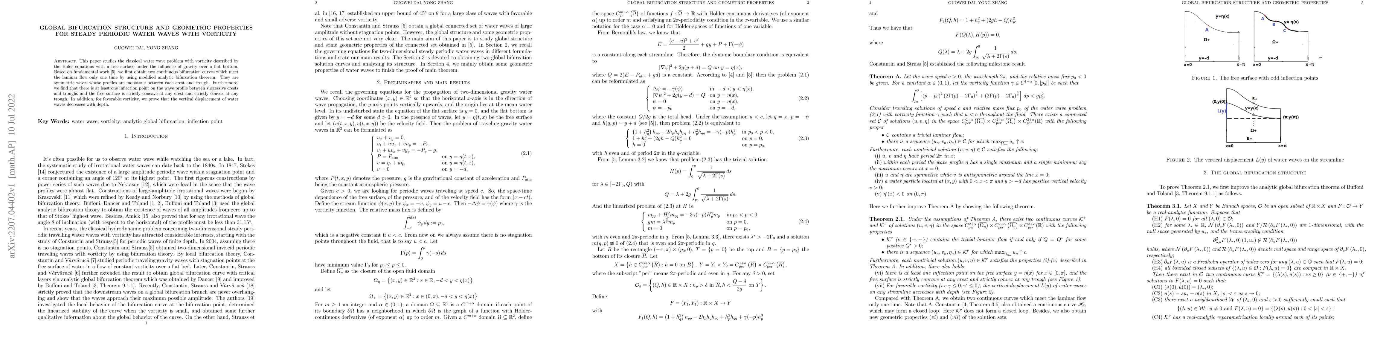 Thumbnail for Global bifurcation structure and geometric properties for steady
  periodic water waves with vorticity