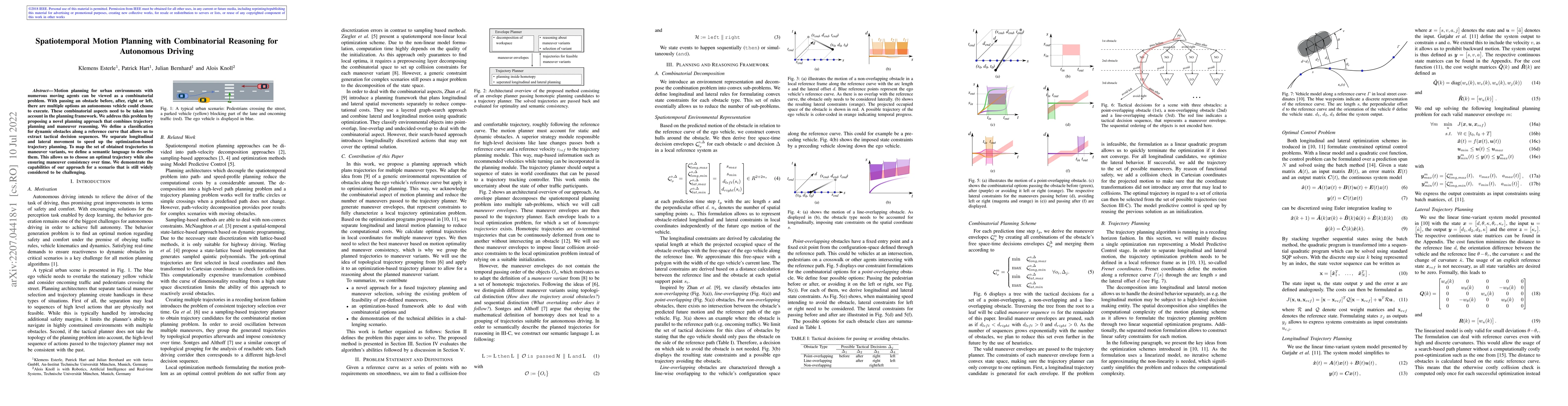 Thumbnail for Spatiotemporal motion planning with combinatorial reasoning for
  autonomous driving
