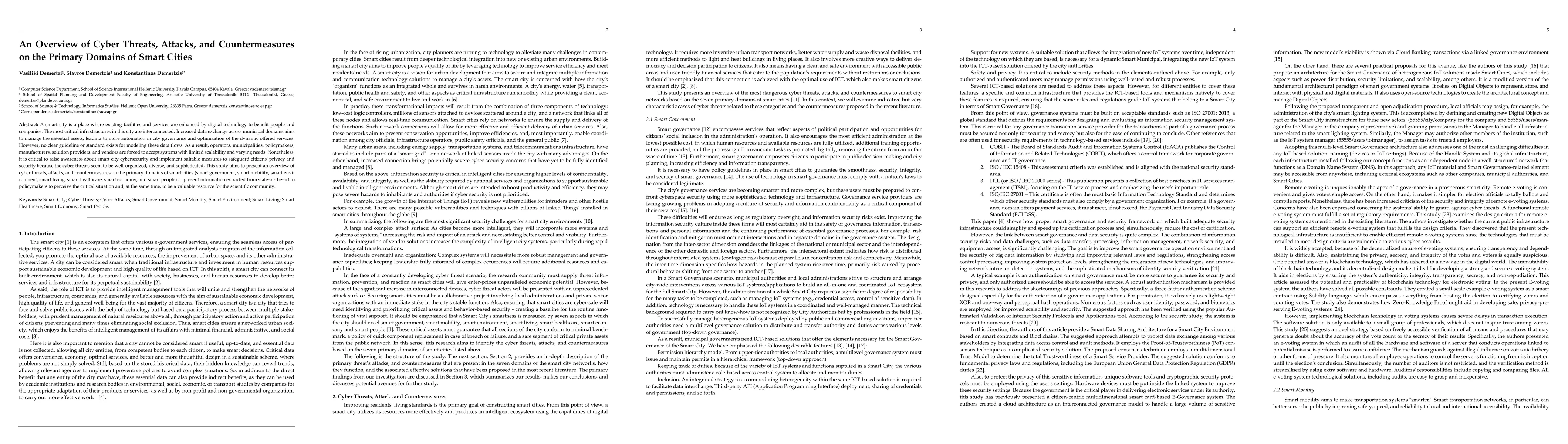 Thumbnail for An Overview of Cyber Threats, Attacks, and Countermeasures on the
  Primary Domains of Smart Cities