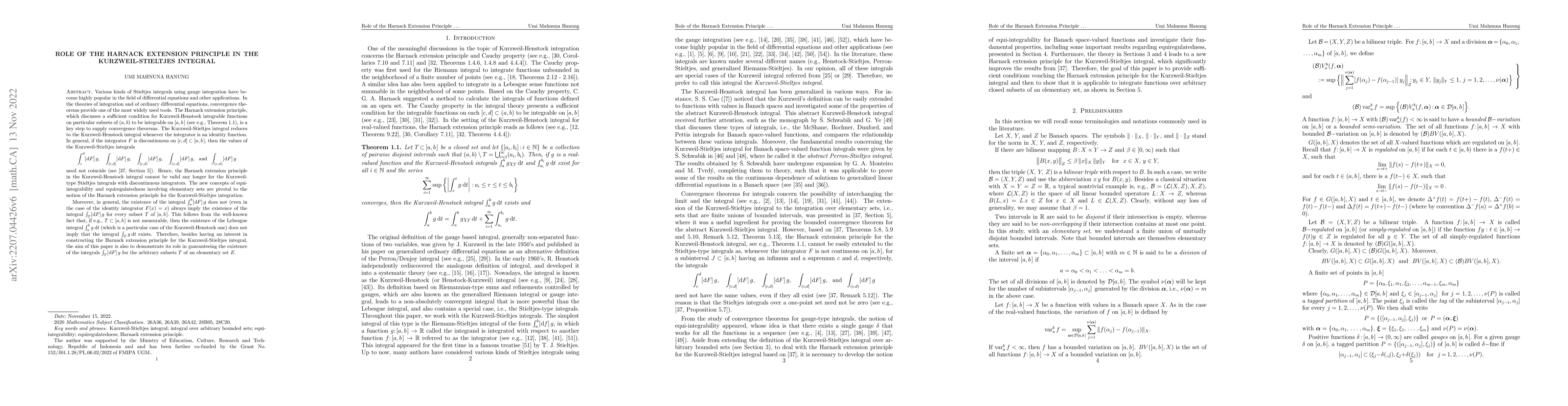 Thumbnail for Role of the Harnack Extension Principle in the Kurzweil-Stieltjes
  Integral