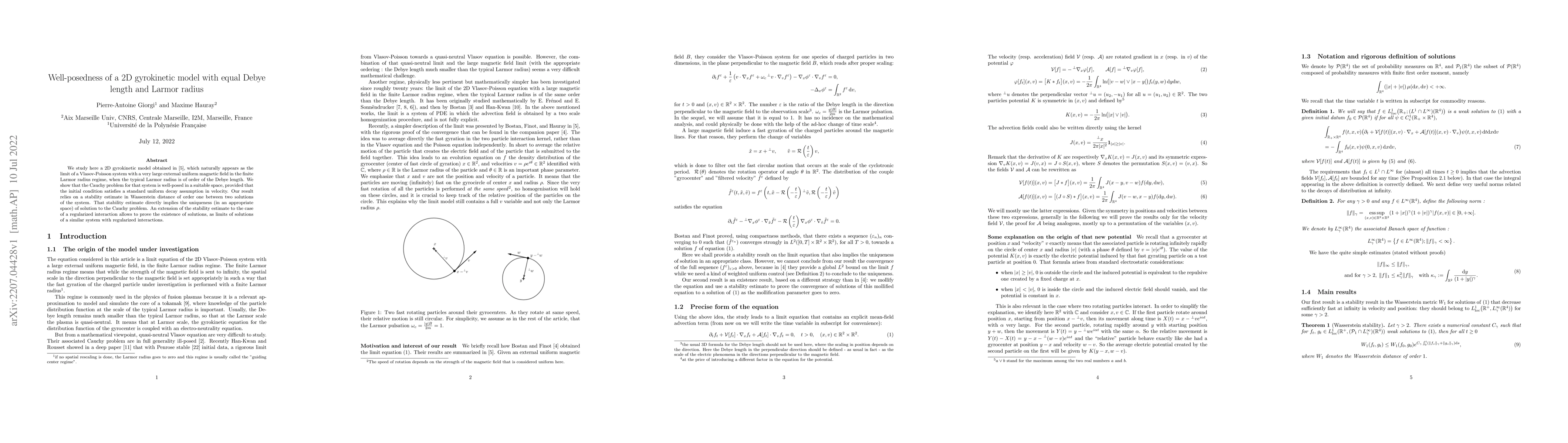 Thumbnail for Well-posedness of a 2D gyrokinetic model with equal Debye length and
  Larmor radius