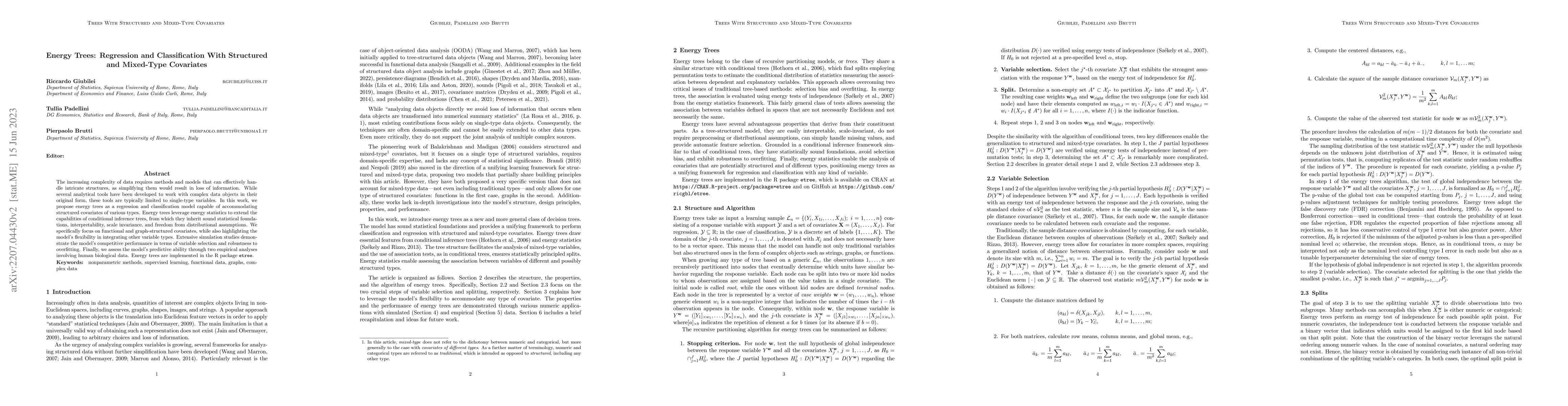 Thumbnail for Energy Trees: Regression and Classification With Structured and
  Mixed-Type Covariates