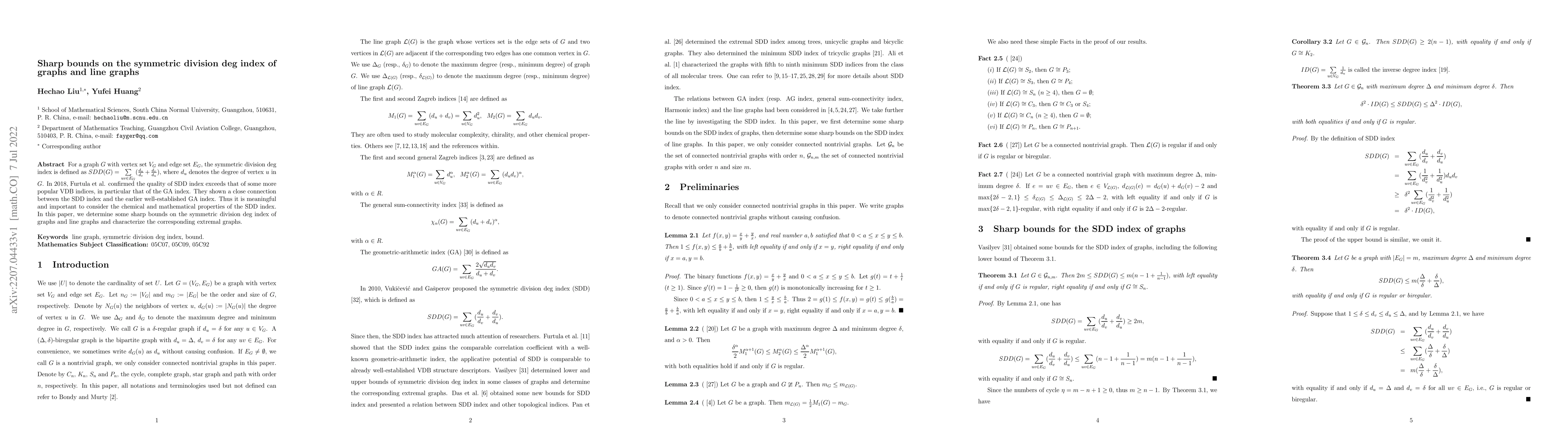 Thumbnail for Sharp bounds on the symmetric division deg index of graphs and line
  graphs